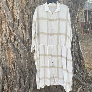 ANTIQUITES Plaid Button-Up Dress linen cotton